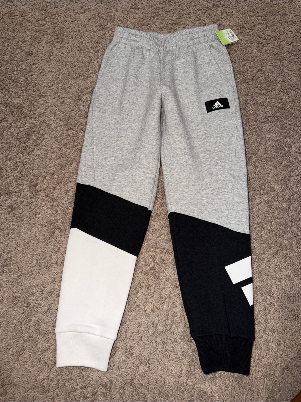 adidas Grey, Black & White Colorblock Kids Joggers